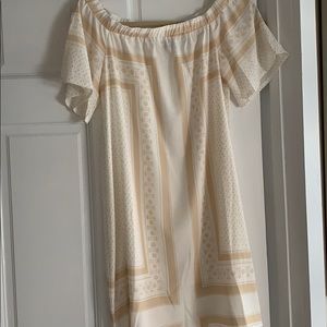 White and Tan Sabo Skirt Dress